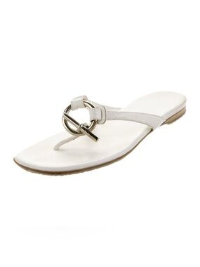 Hermes - Women’s Leather Flip Flop with Classic Silver Toggle- White - Size 37